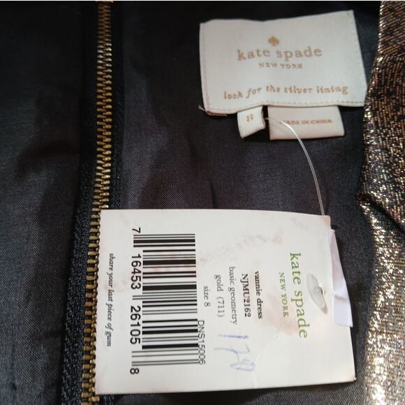 NWT - Kate Spade Gold Metallic Ruffle Vannie Dress Size: 8 - Picture 2 of 6